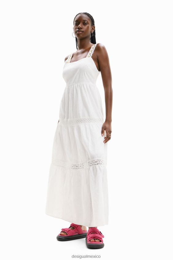 Desigual mujer vestido largo con tirantes bordados VZ26R0917 ropa