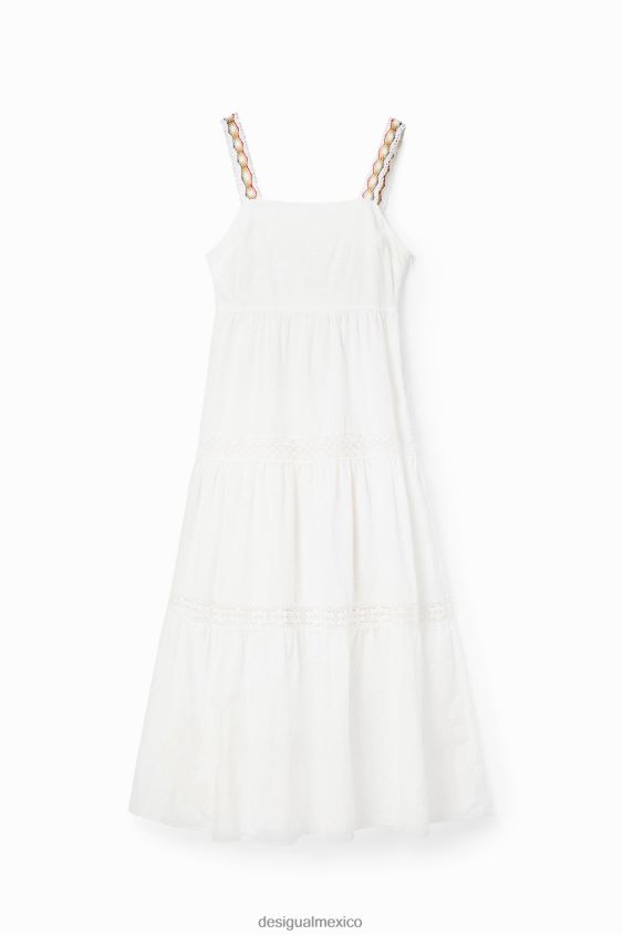 Desigual mujer vestido largo con tirantes bordados VZ26R0917 ropa