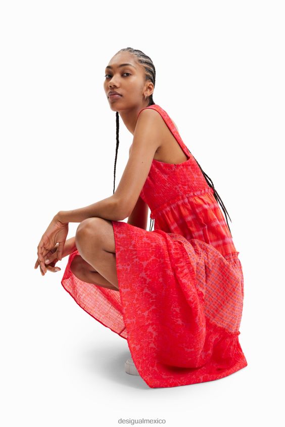 Desigual mujer vestido largo con tiras y patchwork VZ26R0563 ropa