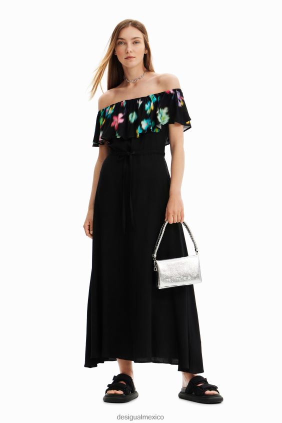 Desigual mujer vestido largo con volantes borrosos VZ26R0511 ropa
