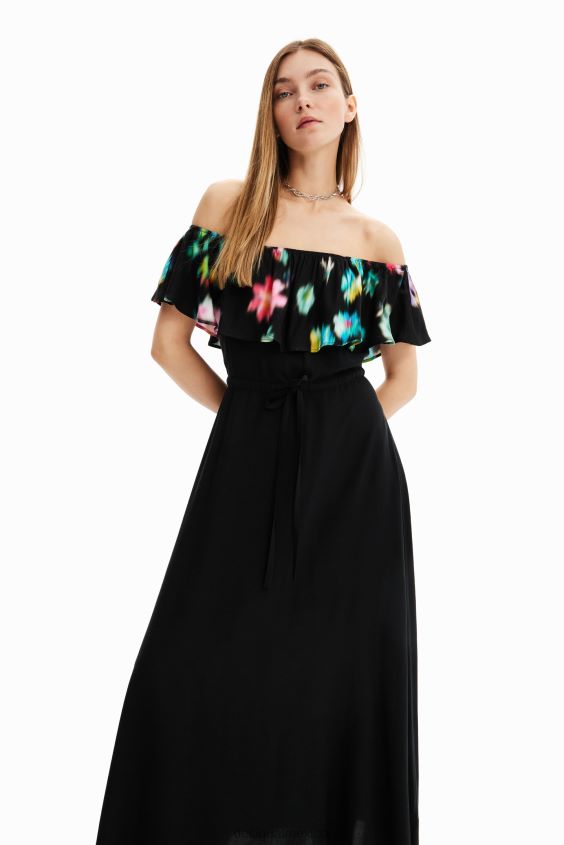 Desigual mujer vestido largo con volantes borrosos VZ26R0511 ropa