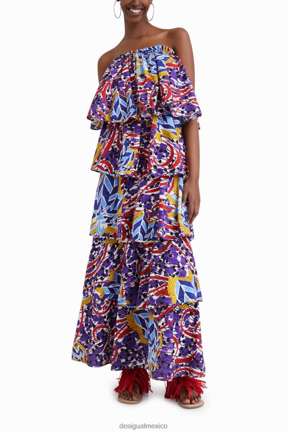 Desigual mujer vestido largo con volantes de stella jean VZ26R0778 ropa