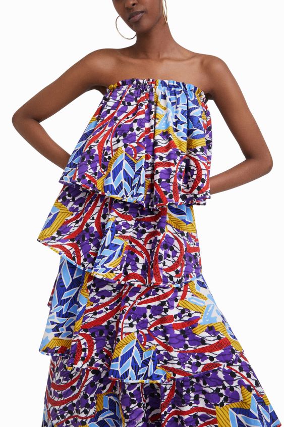 Desigual mujer vestido largo con volantes de stella jean VZ26R0778 ropa