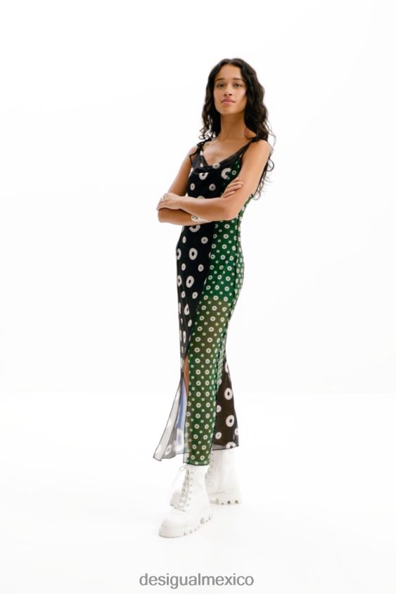 Desigual mujer vestido lencero midi con estampado geométrico VZ26R077 ropa