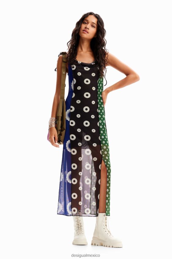 Desigual mujer vestido lencero midi con estampado geométrico VZ26R077 ropa
