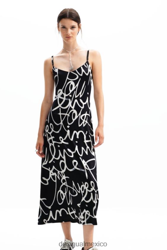Desigual mujer vestido lencero midi con mensaje VZ26R033 ropa