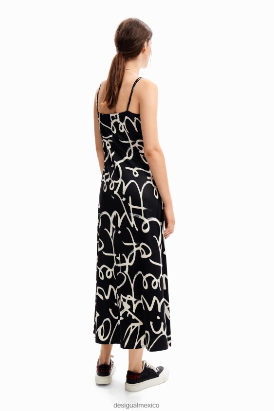 Desigual mujer vestido lencero midi con mensaje VZ26R033 ropa