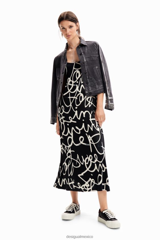 Desigual mujer vestido lencero midi con mensaje VZ26R033 ropa