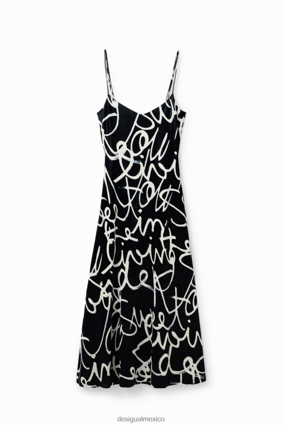 Desigual mujer vestido lencero midi con mensaje VZ26R033 ropa