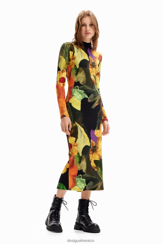 Desigual mujer vestido midi ajustado con estampado floral VZ26R01138 ropa