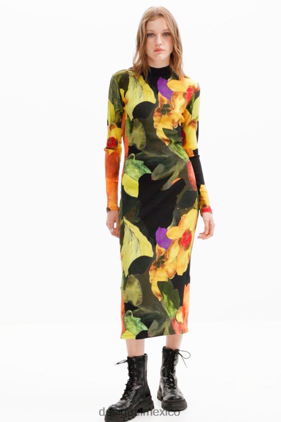 Desigual mujer vestido midi ajustado con estampado floral VZ26R01138 ropa