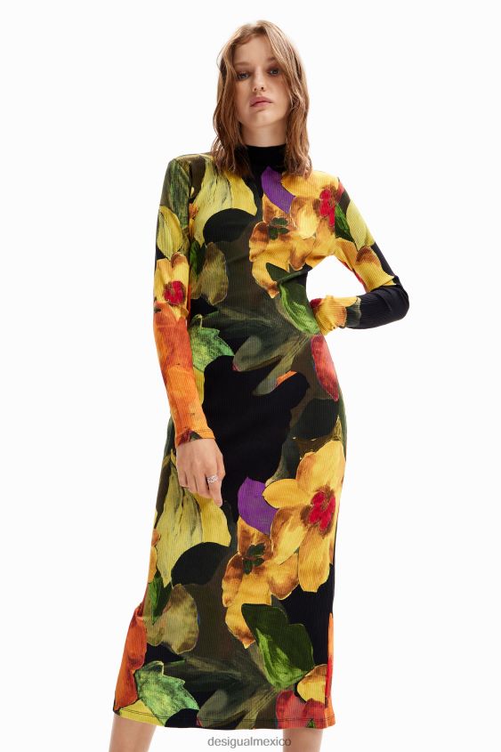Desigual mujer vestido midi ajustado con estampado floral VZ26R01138 ropa