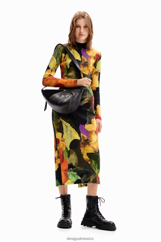 Desigual mujer vestido midi ajustado con estampado floral VZ26R01138 ropa
