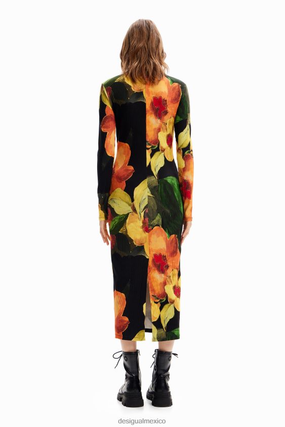 Desigual mujer vestido midi ajustado con estampado floral VZ26R01138 ropa