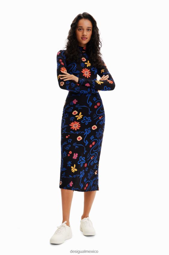 Desigual mujer vestido midi ajustado con estampado floral VZ26R0850 ropa