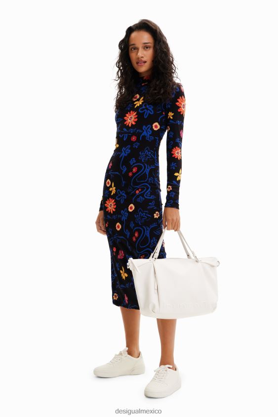 Desigual mujer vestido midi ajustado con estampado floral VZ26R0850 ropa