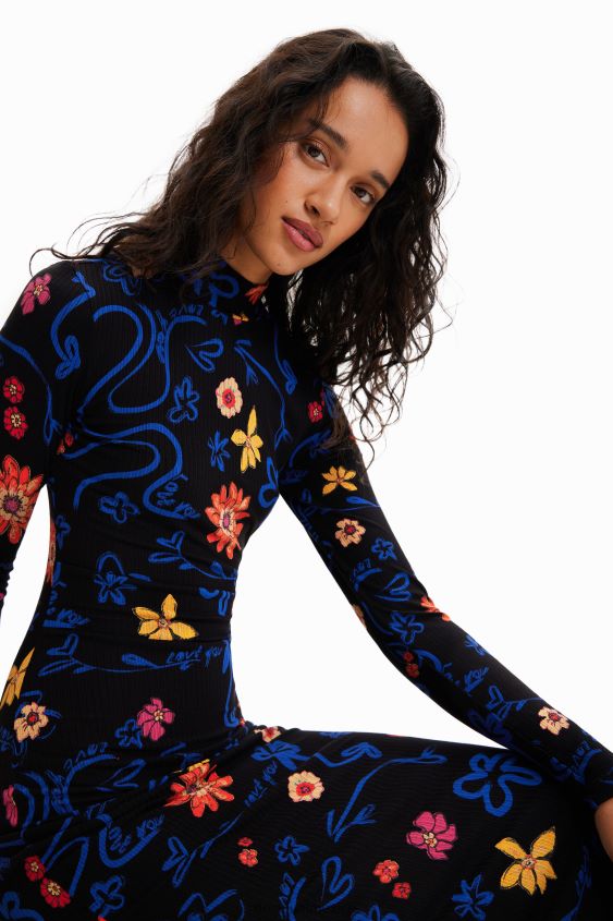Desigual mujer vestido midi ajustado con estampado floral VZ26R0850 ropa