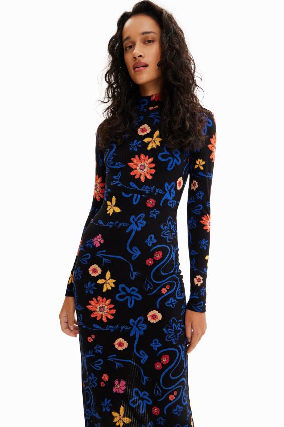 Desigual mujer vestido midi ajustado con estampado floral VZ26R0850 ropa
