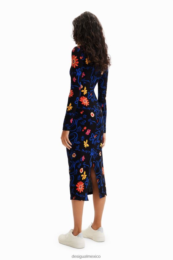 Desigual mujer vestido midi ajustado con estampado floral VZ26R0850 ropa