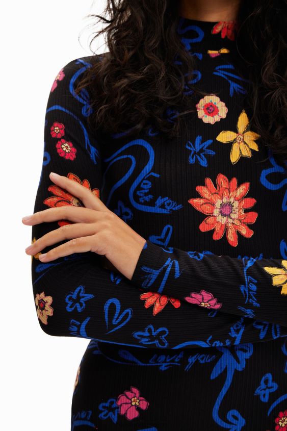 Desigual mujer vestido midi ajustado con estampado floral VZ26R0850 ropa