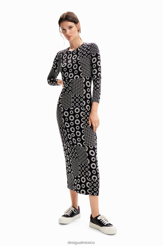 Desigual mujer vestido midi ajustado con patchwork VZ26R0206 ropa