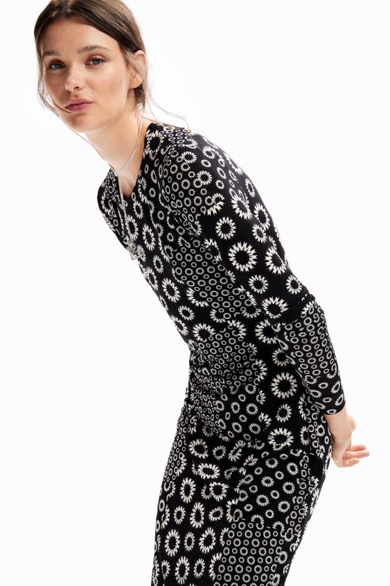 Desigual mujer vestido midi ajustado con patchwork VZ26R0206 ropa