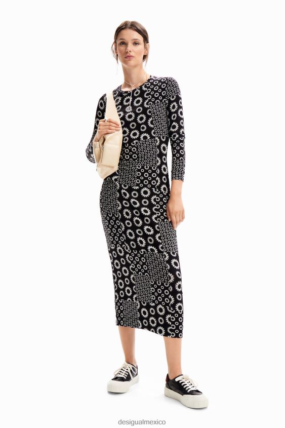 Desigual mujer vestido midi ajustado con patchwork VZ26R0206 ropa