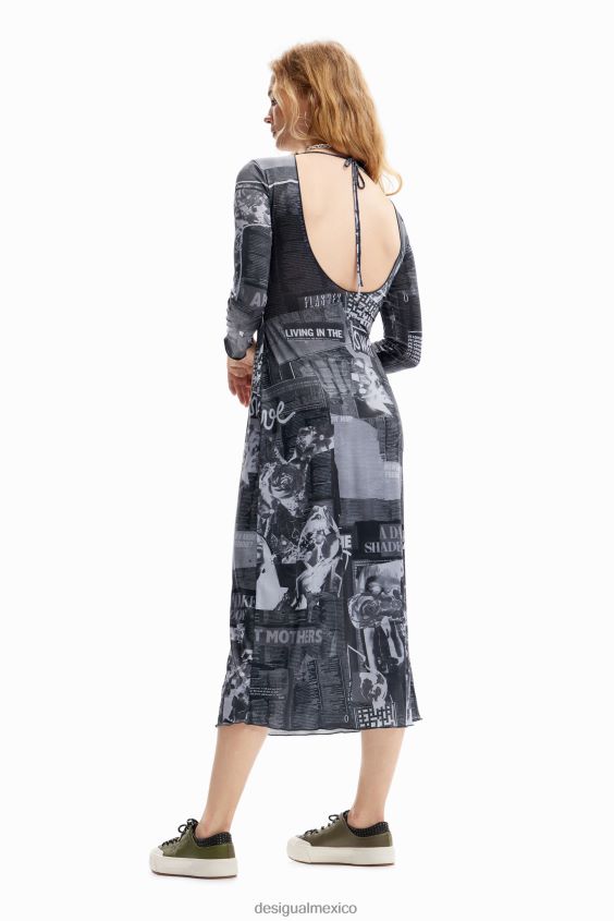 Desigual mujer vestido midi ajustado tipo periódico VZ26R048 ropa