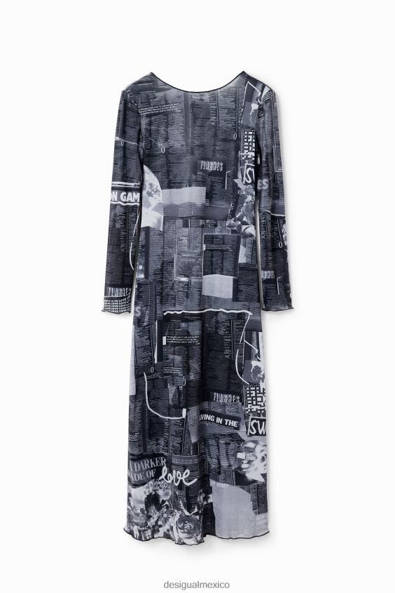 Desigual mujer vestido midi ajustado tipo periódico VZ26R048 ropa