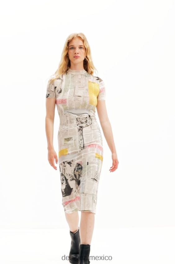 Desigual mujer vestido midi ajustado tipo periódico VZ26R0941 ropa