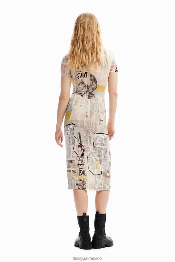 Desigual mujer vestido midi ajustado tipo periódico VZ26R0941 ropa