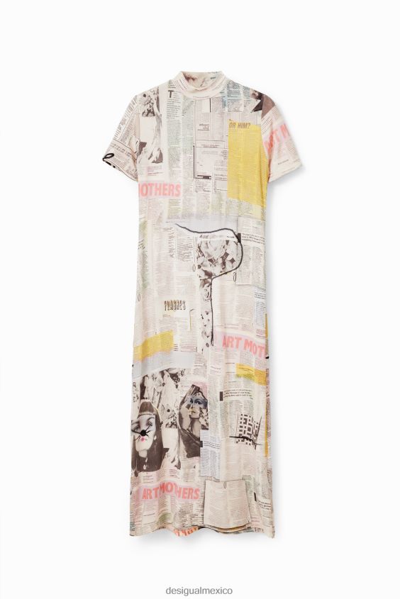 Desigual mujer vestido midi ajustado tipo periódico VZ26R0941 ropa