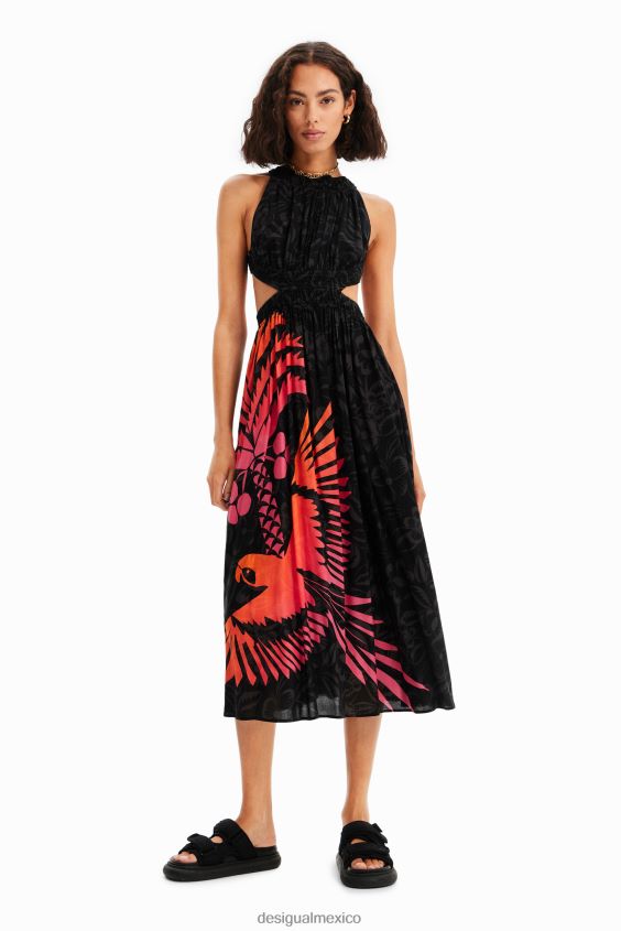 Desigual mujer vestido midi con aberturas tropicales VZ26R0960 ropa