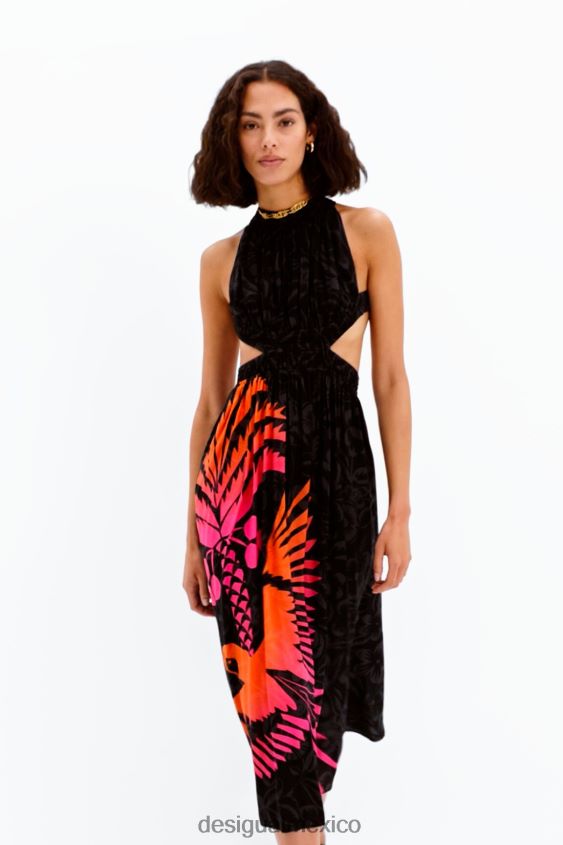 Desigual mujer vestido midi con aberturas tropicales VZ26R0960 ropa