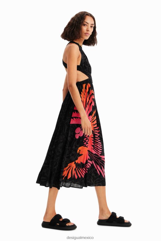 Desigual mujer vestido midi con aberturas tropicales VZ26R0960 ropa