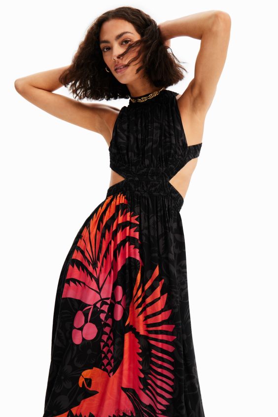 Desigual mujer vestido midi con aberturas tropicales VZ26R0960 ropa