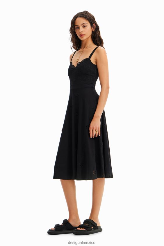 Desigual mujer vestido midi con bordado suizo VZ26R038 ropa