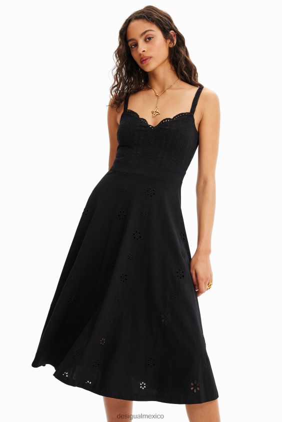Desigual mujer vestido midi con bordado suizo VZ26R038 ropa