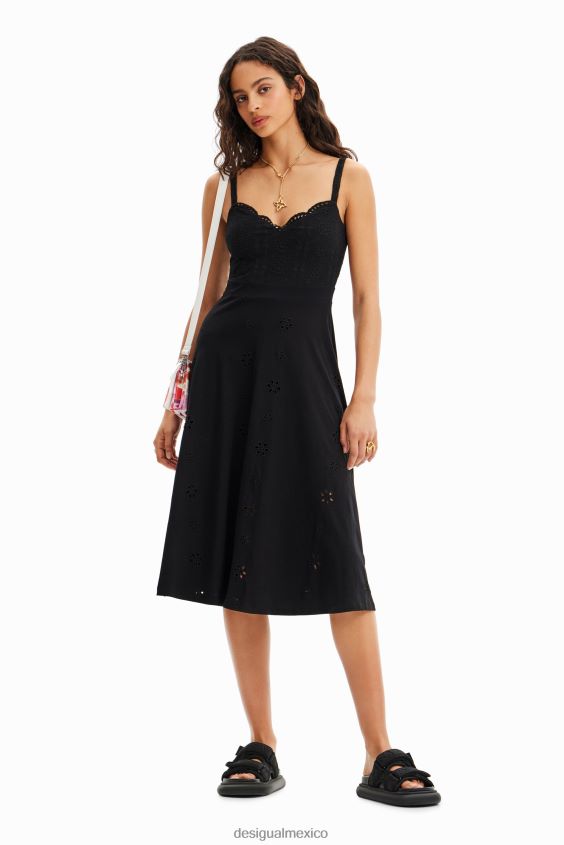 Desigual mujer vestido midi con bordado suizo VZ26R038 ropa