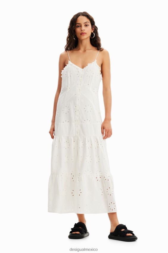 Desigual mujer vestido midi con bordado suizo VZ26R0478 ropa