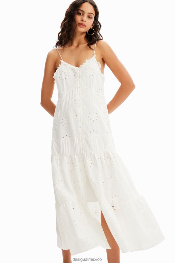Desigual mujer vestido midi con bordado suizo VZ26R0478 ropa