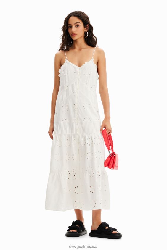 Desigual mujer vestido midi con bordado suizo VZ26R0478 ropa