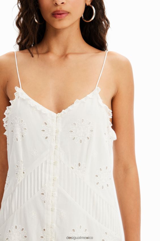 Desigual mujer vestido midi con bordado suizo VZ26R0478 ropa
