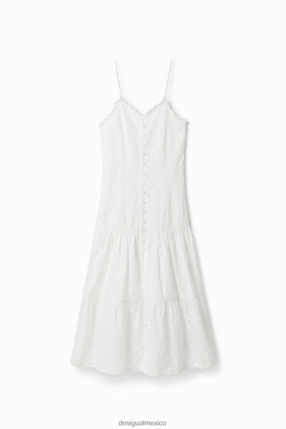 Desigual mujer vestido midi con bordado suizo VZ26R0478 ropa