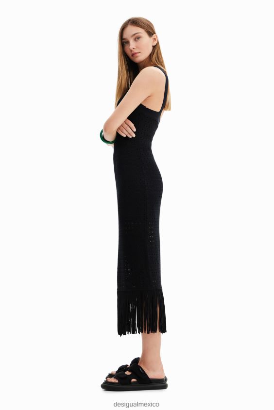 Desigual mujer vestido midi con flecos y cuello halter VZ26R0326 ropa