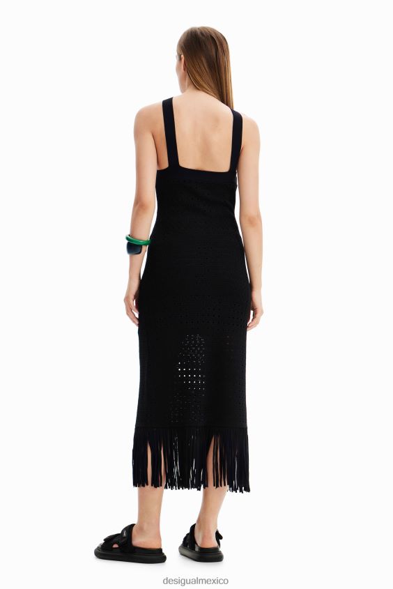 Desigual mujer vestido midi con flecos y cuello halter VZ26R0326 ropa