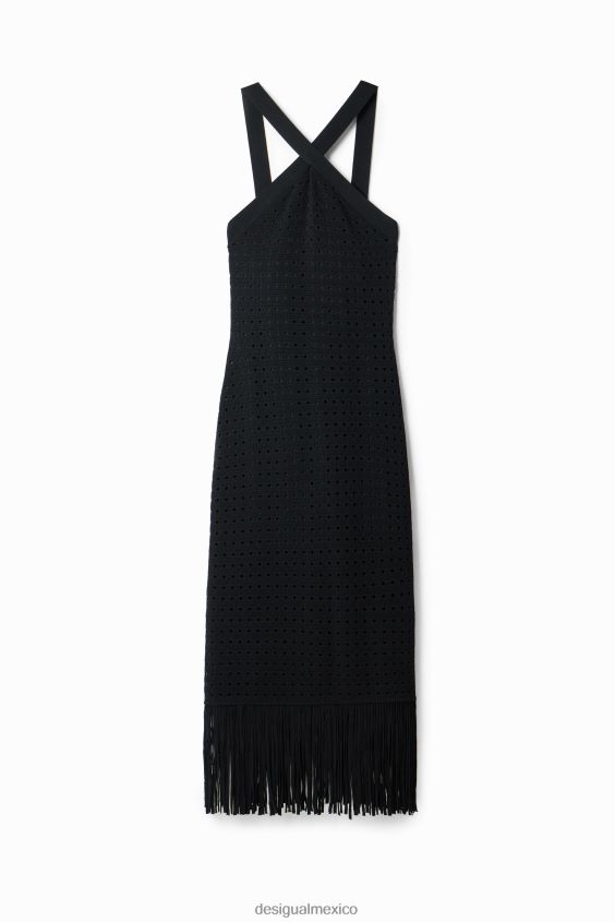 Desigual mujer vestido midi con flecos y cuello halter VZ26R0326 ropa