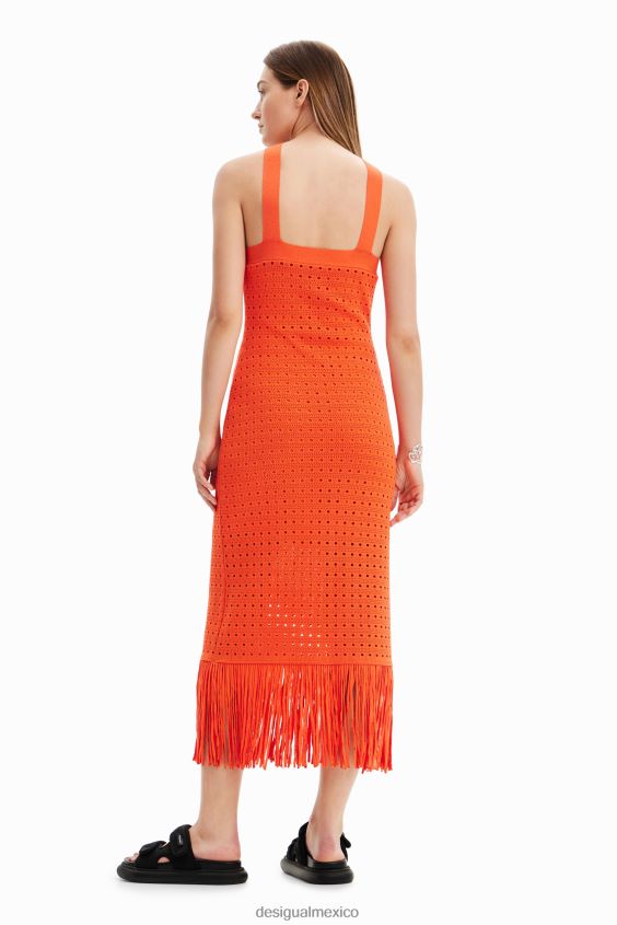 Desigual mujer vestido midi con flecos y cuello halter VZ26R0912 ropa