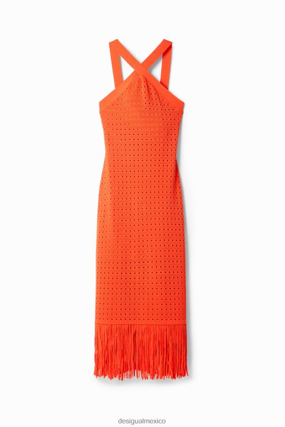 Desigual mujer vestido midi con flecos y cuello halter VZ26R0912 ropa