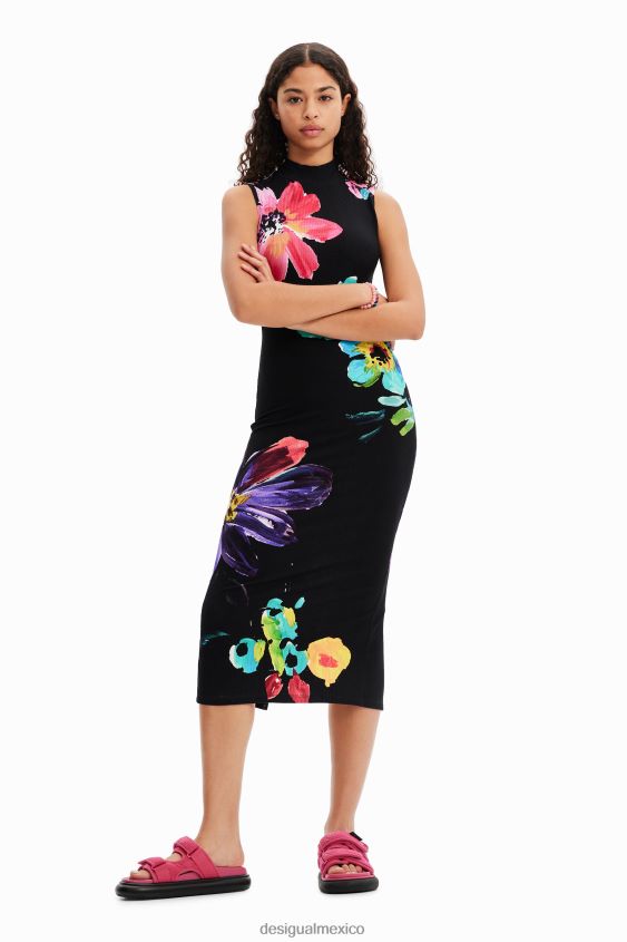 Desigual mujer vestido midi de canalé floral VZ26R0958 ropa